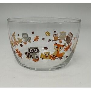 Vintage  Libbey Crisa‎ Hoot Owl Fox Racoon Clear Glass Bowl - Candy Dish